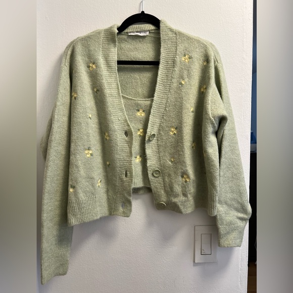 Mango Sweaters - MATCHING FLORAL EMBROIDERED KNIT CARDIGAN AND TANK